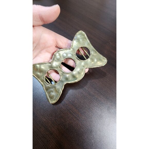 Vintage 80s Hammered Brass Slide Belt Buckle Made In India Boho Statement main image 9